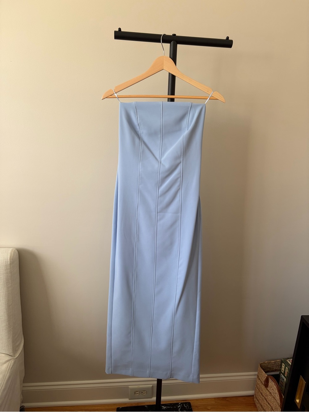 Zara Pale Blue Strapless Maxi Column Dress